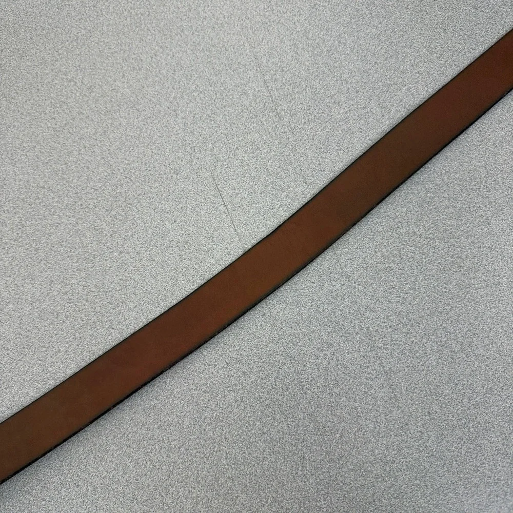 Polo Ralph Lauren Belt Mens 36 Brown Leather Plaque Logo Silver Tone Buckle